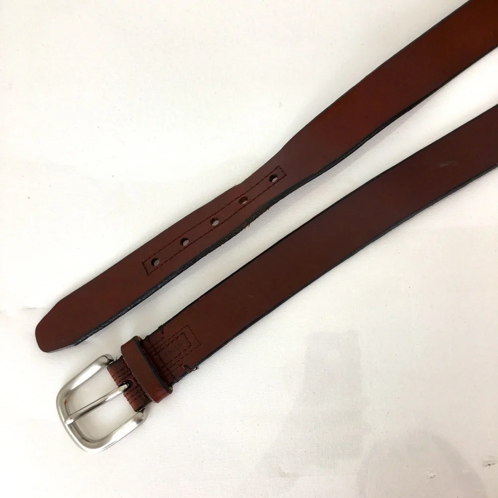 Fossil Mens Brown Leather Casual Belt Size 42 Silver Buckle